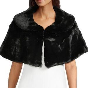 Borrowed & Blue Elegant Black Faux Fur Capelet Over Shoulder Poncho L Evening